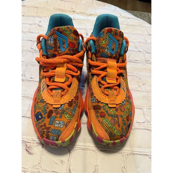 Adidas Men's Size 6 SM Dame 7 Basketball Shoes Orange Maximalist Doodle Print - Picture 9 of 16